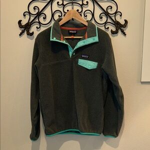 PATAGONIA SYNCHILLA SNAP-T FLEECE PULLOVER GRAY/TEAL SIZE MEDIUM